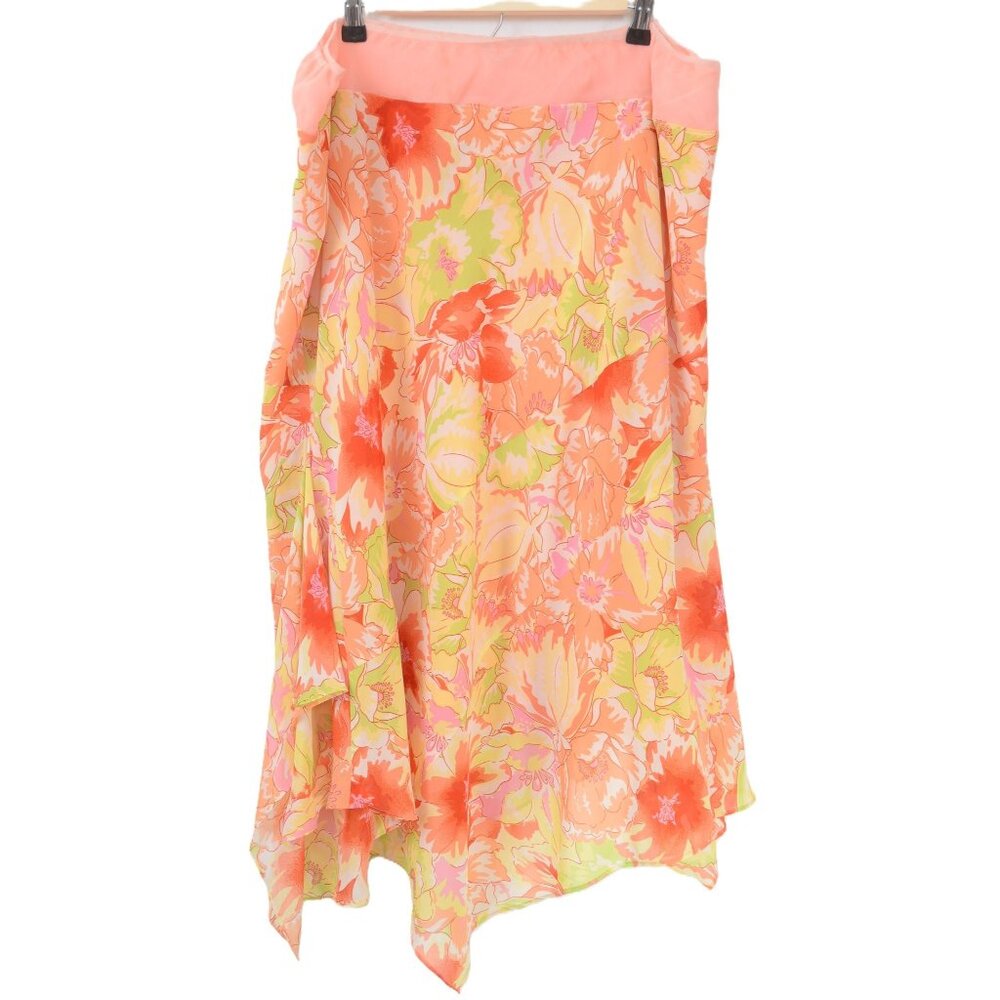 Lane Bryant PLUS 22/24 Handkerchief Hem Pull on Skirt Peachy Floral Chiffon